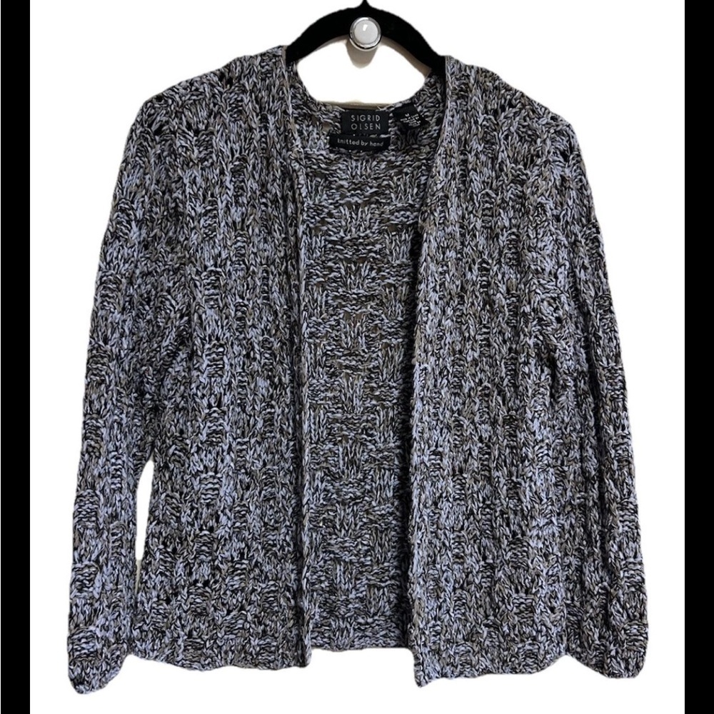 Sigrid Olsen Cardigan Sweater Size Medium Open Front Hand Knitted Lagenlook